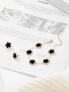 Amazon.com: Qinpan Four Leaf Clover Earring and Bracelet Set for